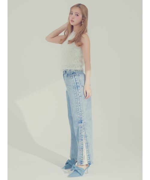 SLIT LINE PANTS ふじあみ　スリットラインパンツ【新品】 ジャージタッチ スリットフレアパンツ フレアパンツ スリット