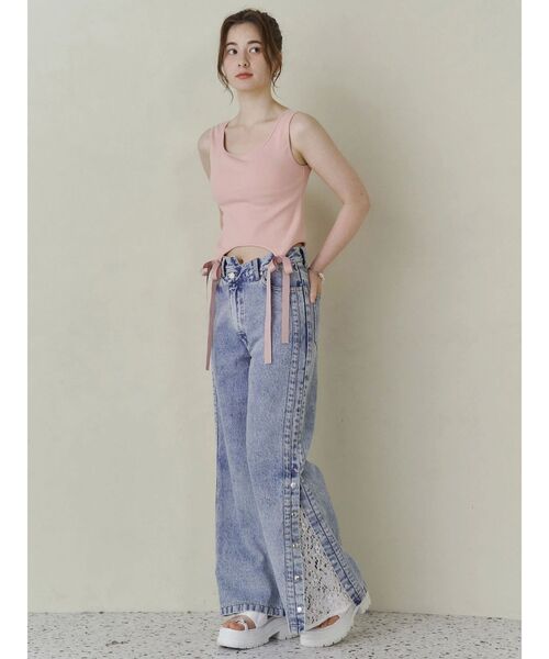 SLIT LINE PANTS ふじあみ　スリットラインパンツ【新品】 ブルーサイドラインパンツ - KAGAMI.L | 60% - アジア