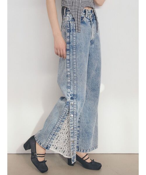 セール】DENIM LINE SLIT PANTS/デニムラインスリットデニム