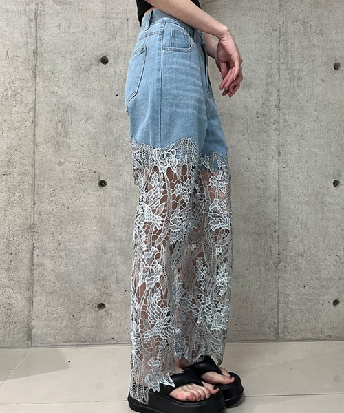 GLAMOROUS JANE（グラマラスジェーン）の「レース切替デニムワイドパンツ（デニムパンツ・レディース・ブルー・M/L/S）」の8枚目の写真