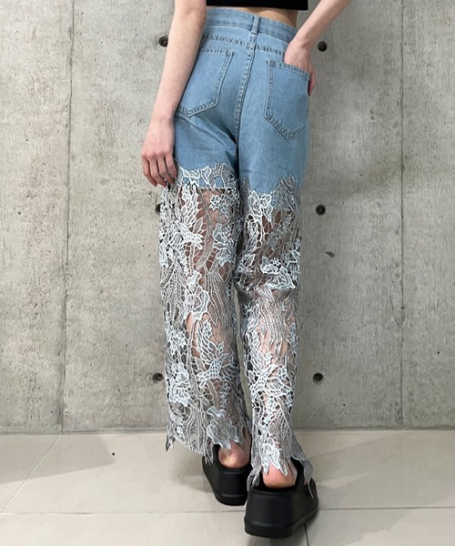 ☆Karen Millen 花柄デニムスパンコール ワイドレッグ パンツ スパンコール Karen Millen(カレンミレン) ボトムス(レディース