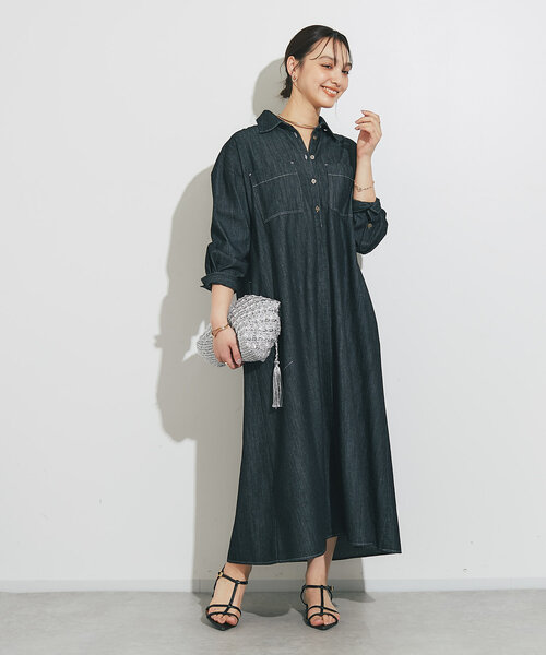un dix cors（アンディコール）の「《着るだけで大人カジュアル》デニムシャツワンピース（シャツワンピース・レディース・ブラック/ブルー・FREE/S）」の15枚目の写真