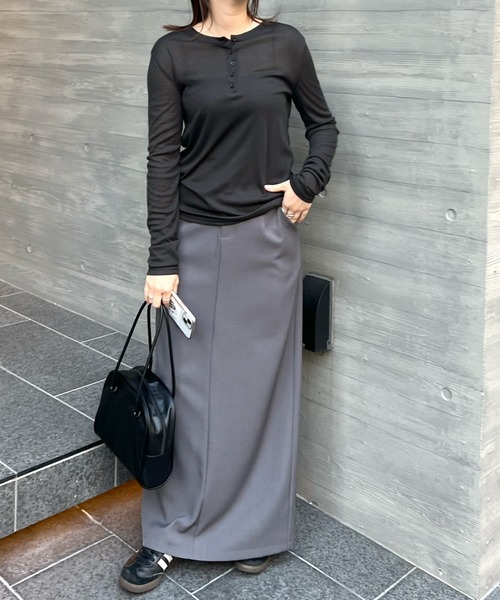 ABYS（アビス）の「【新色追加】シアーヘンリーネックロンT（Tシャツ/カットソー・レディース・ホワイト/チャコールグレー/ライトブルー/グレー・MEDIUM/LARGE）」の12枚目の写真