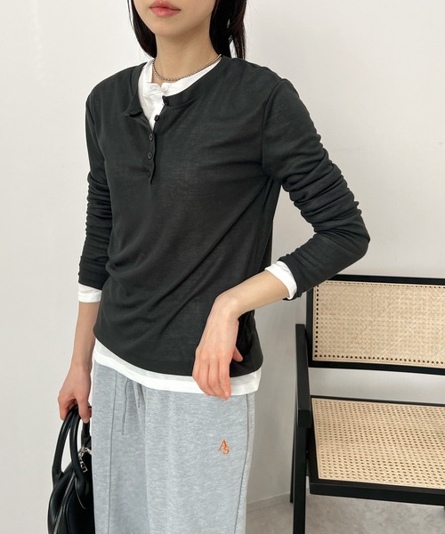 ABYS（アビス）の「【新色追加】シアーヘンリーネックロンT（Tシャツ/カットソー・レディース・ホワイト/チャコールグレー/ライトブルー/グレー・MEDIUM/LARGE）」の5枚目の写真