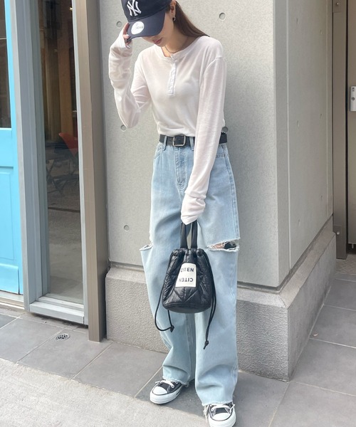 ABYS（アビス）の「【新色追加】シアーヘンリーネックロンT（Tシャツ/カットソー・レディース・ホワイト/チャコールグレー/ライトブルー/グレー・MEDIUM/LARGE）」の19枚目の写真