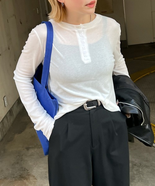 ABYS（アビス）の「【新色追加】シアーヘンリーネックロンT（Tシャツ/カットソー・レディース・ホワイト/チャコールグレー/ライトブルー/グレー・MEDIUM/LARGE）」の13枚目の写真