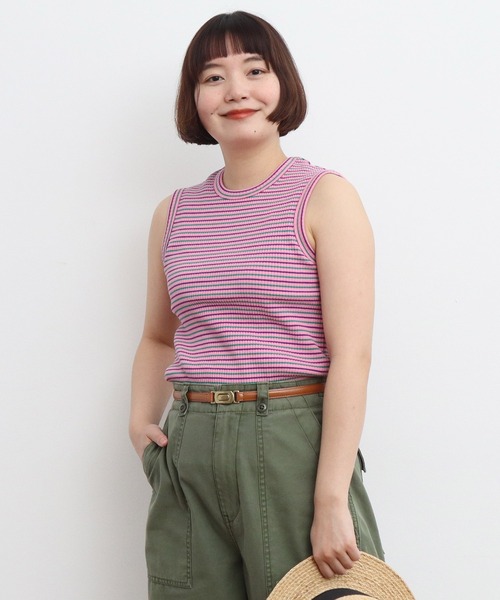 CHILD WOMAN（チャイルドウーマン）の「☆マルチボーダーリブ クルーネックタンクトップ（タンクトップ・レディース・イエロー/ピンク/ブルー・FREE）」の4枚目の写真