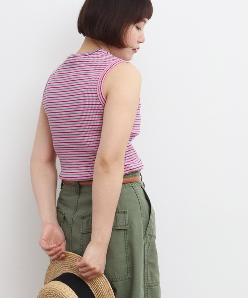 CHILD WOMAN（チャイルドウーマン）の「☆マルチボーダーリブ クルーネックタンクトップ（タンクトップ・レディース・イエロー/ピンク/ブルー・FREE）」の5枚目の写真