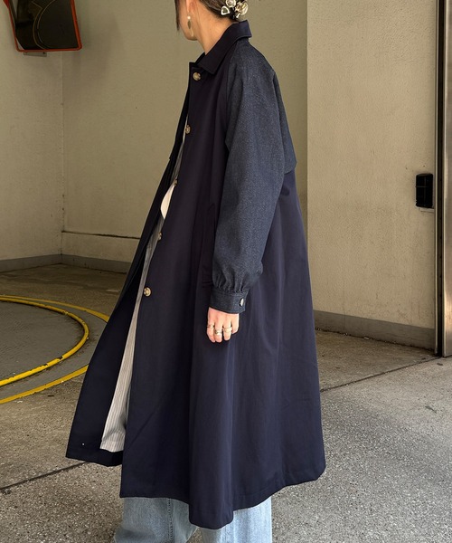 LBC（エルビーシー）の「デニム切り替えステンカラーコート（ステンカラーコート・レディース・グレー/ライトブルー/ネイビー・M）」の8枚目の写真