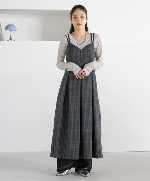 RAGEBLUE（レイジブルー）の「バックリボン/チェックキャミワンピース（ワンピース・レディース・ライトグレー/グリーン/ダークグレー・FREE）」の10枚目の写真