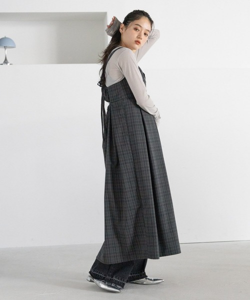 RAGEBLUE（レイジブルー）の「バックリボン/チェックキャミワンピース（ワンピース・レディース・ライトグレー/グリーン/ダークグレー・FREE）」の13枚目の写真