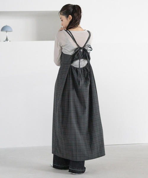 RAGEBLUE（レイジブルー）の「バックリボン/チェックキャミワンピース（ワンピース・レディース・ライトグレー/グリーン/ダークグレー・FREE）」の14枚目の写真
