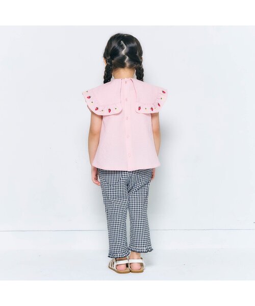 apres les cours（アプレレクール）の「【ジュニア対応】レモン・いちご刺繍ブラウス（シャツ/ブラウス・キッズ・サックスブルー/ピンク・130/120/110/100/90/80/140）」の4枚目の写真