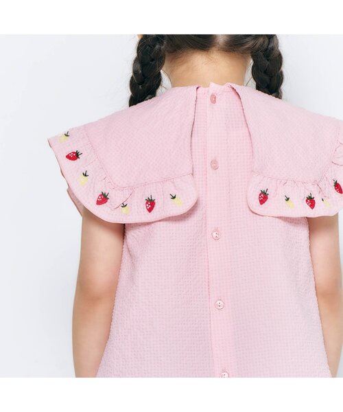 apres les cours（アプレレクール）の「【ジュニア対応】レモン・いちご刺繍ブラウス（シャツ/ブラウス・キッズ・サックスブルー/ピンク・130/120/110/100/90/80/140）」の5枚目の写真