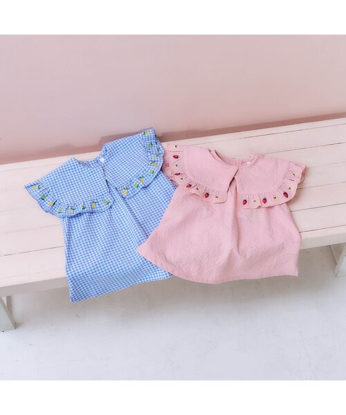 apres les cours（アプレレクール）の「【ジュニア対応】レモン・いちご刺繍ブラウス（シャツ/ブラウス・キッズ・サックスブルー/ピンク・130/120/110/100/90/80/140）」の12枚目の写真