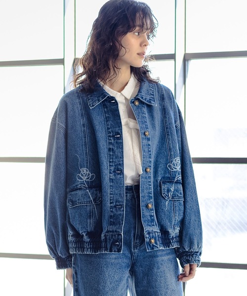 セール】『花柄モチーフデニムブルゾン』（デニムジャケット