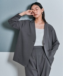 シャーリング」に該当するノーカラージャケットファッション通販