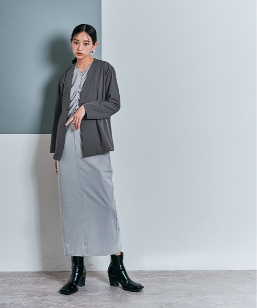 W:Huku(フーク)の「ポケッタブル 軽量 ジャケット(ノーカラージャケット・レディース・サンドベージュ/チャコール/ブラック・M/L)」の14枚目の写真
