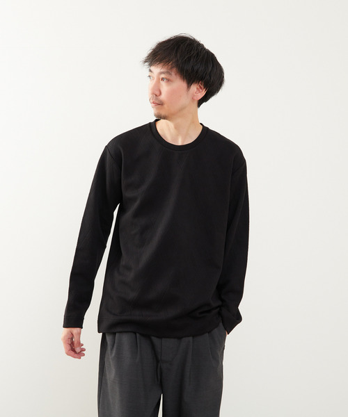 MEN'S MELROSE(メンズメルローズ)の「バイアスジャガードクルーネックロングスリーブTシャツ(Tシャツ/カットソー・メンズ・ホワイト/ブラック/グレー・2/3/4)」の1枚目の写真