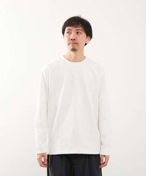 MEN'S MELROSE(メンズメルローズ)の「バイアスジャガードクルーネックロングスリーブTシャツ(Tシャツ/カットソー・メンズ・ホワイト/ブラック/グレー・2/3/4)」の20枚目の写真