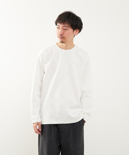 MEN'S MELROSE(メンズメルローズ)の「バイアスジャガードクルーネックロングスリーブTシャツ(Tシャツ/カットソー・メンズ・ホワイト/ブラック/グレー・2/3/4)」の8枚目の写真