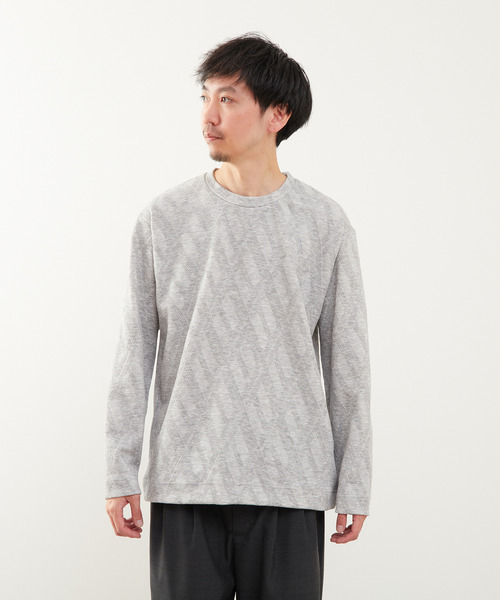 MEN'S MELROSE(メンズメルローズ)の「バイアスジャガードクルーネックロングスリーブTシャツ(Tシャツ/カットソー・メンズ・ホワイト/ブラック/グレー・2/3/4)」の12枚目の写真