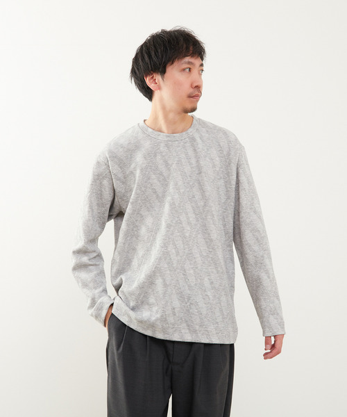 MEN'S MELROSE(メンズメルローズ)の「バイアスジャガードクルーネックロングスリーブTシャツ(Tシャツ/カットソー・メンズ・ホワイト/ブラック/グレー・2/3/4)」の13枚目の写真