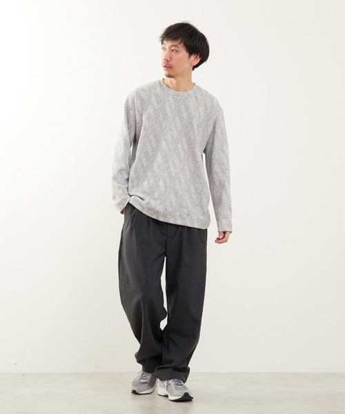 MEN'S MELROSE(メンズメルローズ)の「バイアスジャガードクルーネックロングスリーブTシャツ(Tシャツ/カットソー・メンズ・ホワイト/ブラック/グレー・2/3/4)」の14枚目の写真