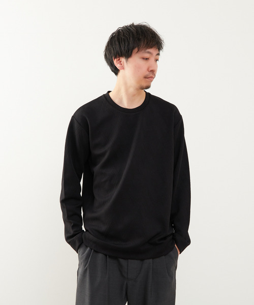 MEN'S MELROSE(メンズメルローズ)の「バイアスジャガードクルーネックロングスリーブTシャツ(Tシャツ/カットソー・メンズ・ホワイト/ブラック/グレー・2/3/4)」の16枚目の写真