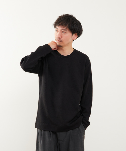 MEN'S MELROSE(メンズメルローズ)の「バイアスジャガードクルーネックロングスリーブTシャツ(Tシャツ/カットソー・メンズ・ホワイト/ブラック/グレー・2/3/4)」の17枚目の写真