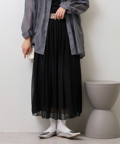 Anna Nicola（アンナニコラ）の「Anna Nicola ラメシアーロングスカート ロゴウエストゴム キラキラプリーツ マーメイド（スカート・レディース・ブルー/ブラック/シルバーグレー・38）」の14枚目の写真