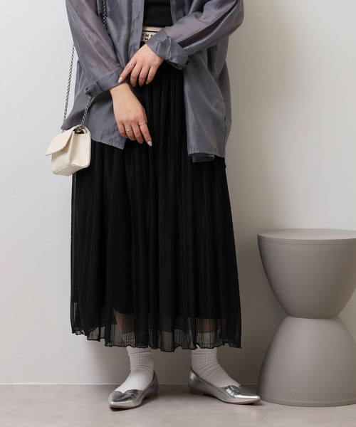 Anna Nicola（アンナニコラ）の「Anna Nicola ラメシアーロングスカート ロゴウエストゴム キラキラプリーツ マーメイド（スカート・レディース・ブルー/ブラック/シルバーグレー・38）」の15枚目の写真