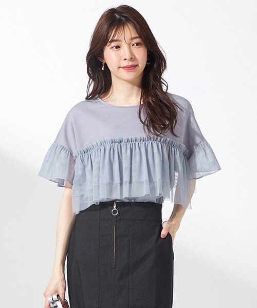 ANY SIS（エニィスィス）の「【洗える】チュール重ね プルオーバー（Tシャツ/カットソー・レディース・ブラック系/ライトイエロー系/ライトグレー系/アイボリー系・2）」の3枚目の写真