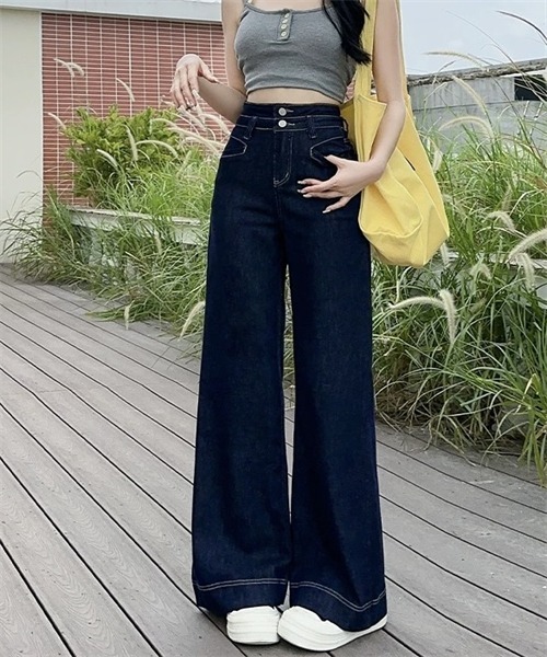 Dream garden(ドリームガーデン)の「ハイウエストルーズワイドデニムパンツ(デニムパンツ・レディース・アイボリー/インディゴブルー・XS/2XL/3XL/S/M/XL/L)」の12枚目の写真