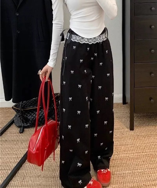 almo(アルモ)の「【LAMPOON】フリルウエストリボン柄ワイドパンツ(その他パンツ・レディース・ブラック/ホワイト・LARGE/MEDIUM)」の7枚目の写真