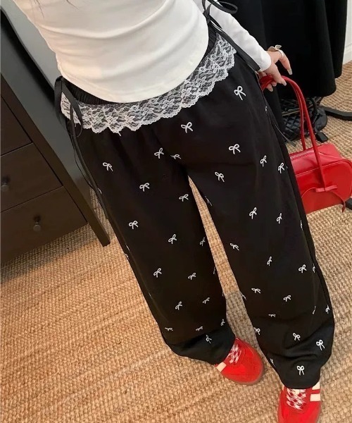 almo(アルモ)の「【LAMPOON】フリルウエストリボン柄ワイドパンツ(その他パンツ・レディース・ブラック/ホワイト・LARGE/MEDIUM)」の10枚目の写真