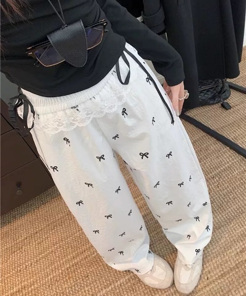 almo(アルモ)の「【LAMPOON】フリルウエストリボン柄ワイドパンツ(その他パンツ・レディース・ブラック/ホワイト・LARGE/MEDIUM)」の12枚目の写真