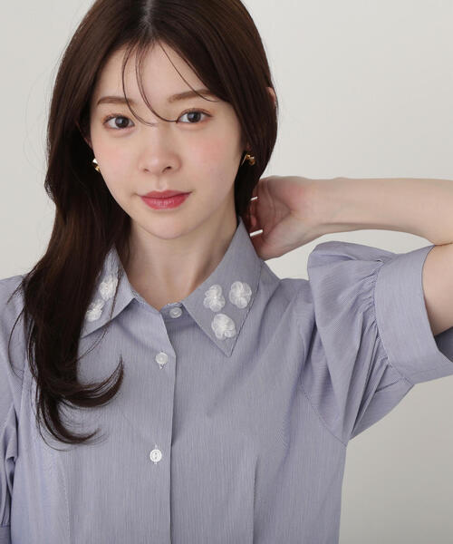 【新品未使用】プロポーション☘️フラワーシャツワンピース ブルー official site・一部店舗限定】フラワーカラーシャツワンピース