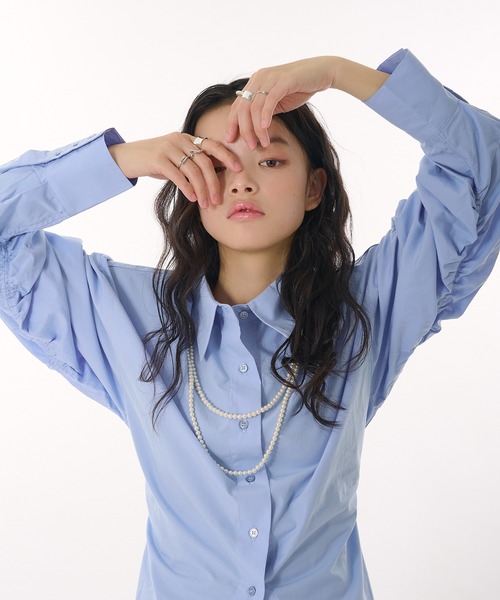 MUHET（ミュエータ）の「back button gather sleeve shirt / バックボタンギャザースリーブシャツ（シャツ/ブラウス・レディース・ライトブルー/イエロー・FREE）」の5枚目の写真