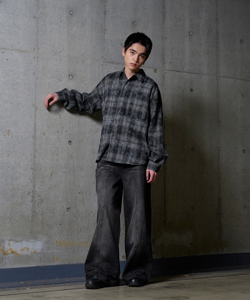 kutir（クティール）の「VINTAGE LIKE OMBRE CHECK SHIRT／ヴィンテージライクオンブレチェックシャツ（シャツ/ブラウス・メンズ・ネイビー/ブラック/ボルドー・MEDIUM/LARGE）」の10枚目の写真