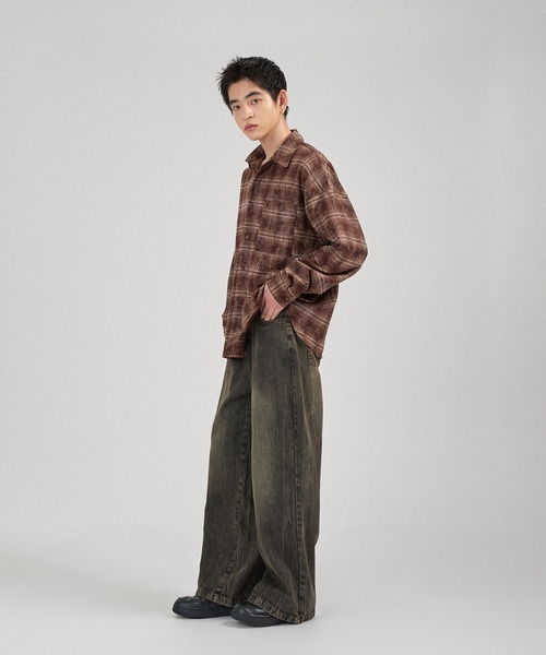 kutir（クティール）の「VINTAGE LIKE OMBRE CHECK SHIRT／ヴィンテージライクオンブレチェックシャツ（シャツ/ブラウス・メンズ・ネイビー/ブラック/ボルドー・MEDIUM/LARGE）」の4枚目の写真