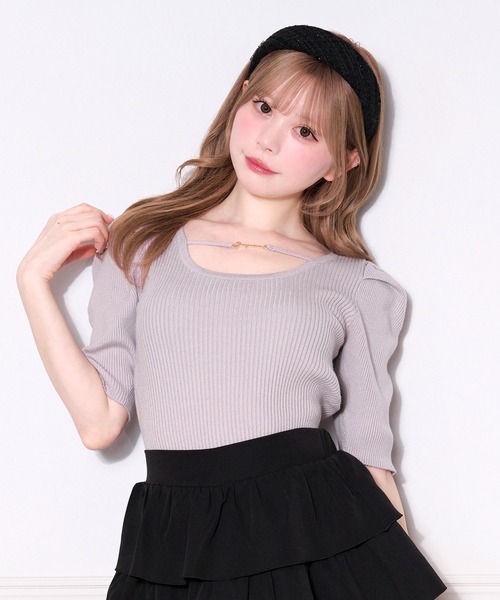 apres jour(アプレジュール)の「フロントビジューニットトップス(ニット/セーター・レディース・ラベンダー/ミント/ピンク/ホワイト/ピンクベージュ/ブラック・X-LARGE/フリー)」の4枚目の写真