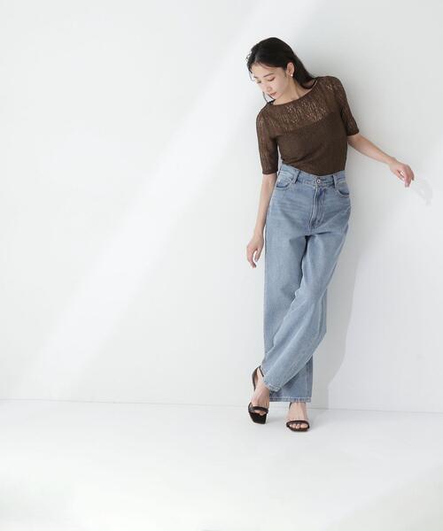 NATURAL BEAUTY BASIC（ナチュラルビューティーベーシック）の「◇ボートネックシアーレーストップス（Tシャツ/カットソー・レディース・ダークブラウン/オフホワイト/ブラック・FREE）」の15枚目の写真
