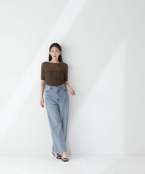 NATURAL BEAUTY BASIC（ナチュラルビューティーベーシック）の「◇ボートネックシアーレーストップス（Tシャツ/カットソー・レディース・ダークブラウン/オフホワイト/ブラック・FREE）」の21枚目の写真