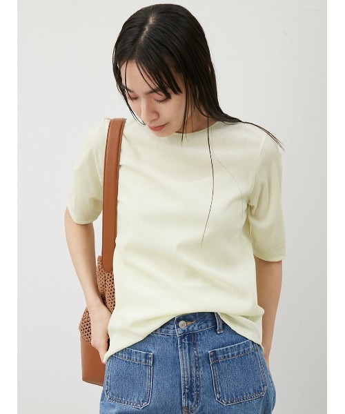 フロッキーベロア後ろスリット半袖トップス（Tシャツ/カットソー