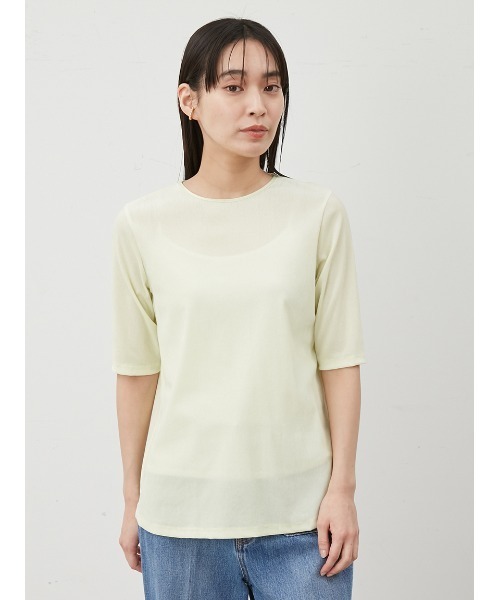 Mila Owen（ミラオーウェン）の「フロッキーベロア後ろスリット半袖トップス（Tシャツ/カットソー・レディース・チャコールグレー/ブラック/イエロー・0/1）」の7枚目の写真