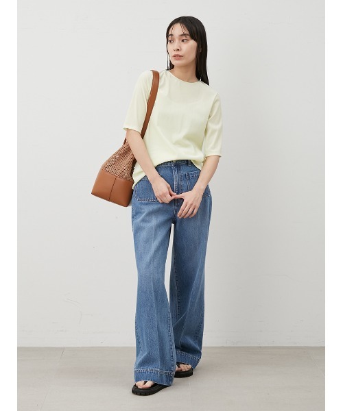 Mila Owen（ミラオーウェン）の「フロッキーベロア後ろスリット半袖トップス（Tシャツ/カットソー・レディース・チャコールグレー/ブラック/イエロー・0/1）」の16枚目の写真