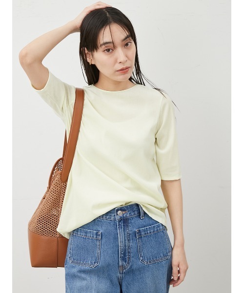 Mila Owen（ミラオーウェン）の「フロッキーベロア後ろスリット半袖トップス（Tシャツ/カットソー・レディース・チャコールグレー/ブラック/イエロー・0/1）」の14枚目の写真