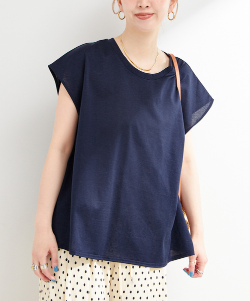 B.C STOCK（ベーセーストック）の「ウォッシャブル / UVカット / サイドギャザーフレンチプルオーバー（Tシャツ/カットソー・レディース・ネイビー/ホワイト/キャメル/ブラック・FREE）」の3枚目の写真