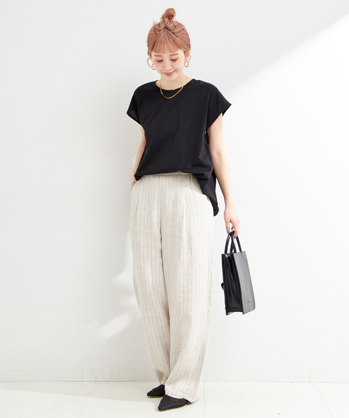 B.C STOCK（ベーセーストック）の「ウォッシャブル / UVカット / サイドギャザーフレンチプルオーバー（Tシャツ/カットソー・レディース・ネイビー/ホワイト/キャメル/ブラック・FREE）」の6枚目の写真